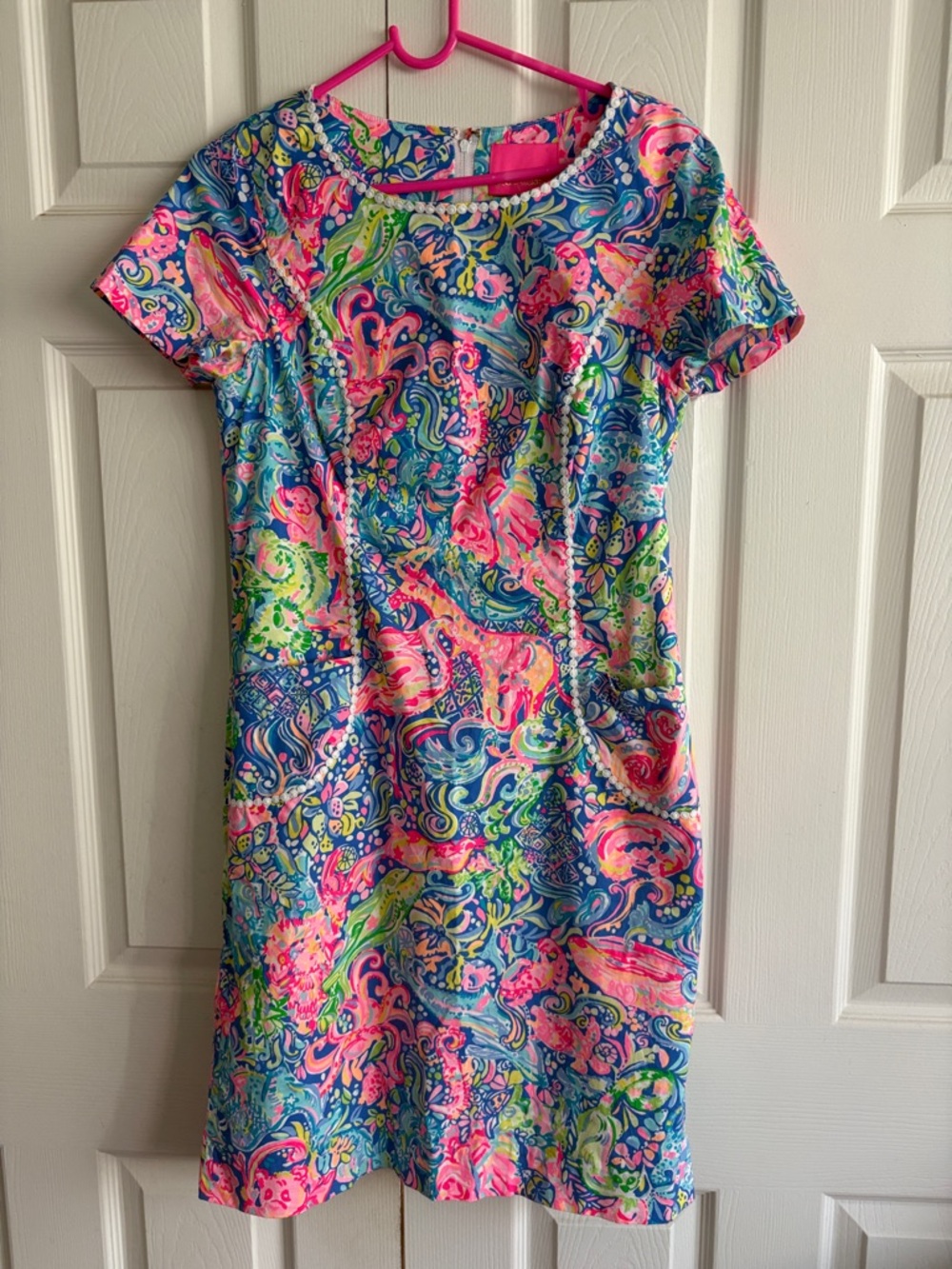 Lilly Pulitzer Neon Paisley Short-Sleeve Shift Dress - Pink, Blue, Green